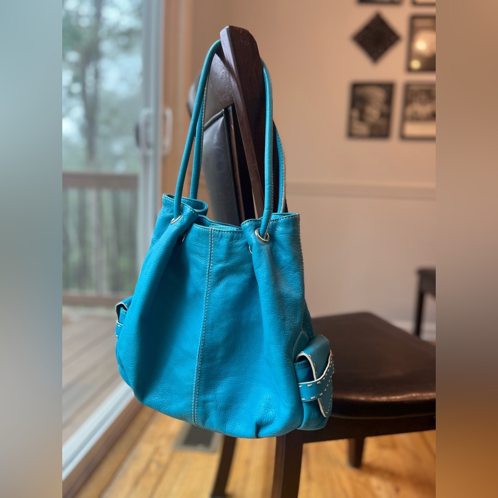 Roberta Gandolfi Italy Genuine Leather Teal Shoulder Bag
